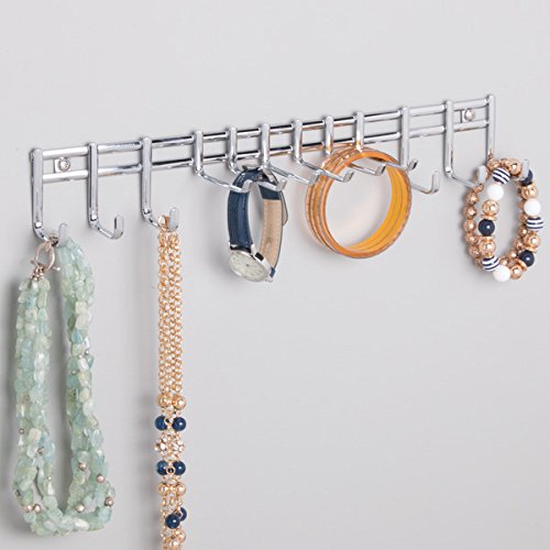 mDesign Schmuck Aufbewahrung hängend – Aufbewahrung für Ohrringe, Ketten, Sonnenbrillen und Accessoires – zur Wandmontage – Chrom - 4