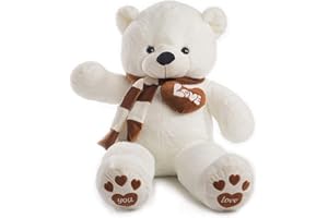YunNasi Ours en Peluche Nounours Géant Cadeau Noël ou d’Anniversaire ou Le Mariage ou Les Autres Fêtes (100cm, Blanc)