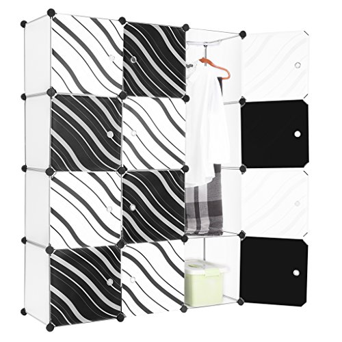 LANGRIA Stufenregal 12-Kubus Modular Lagerregal Kleiderschrank Garderobe mit Transluzenten Zebra Striped Türen Design für Kleidung, Schuhe, Spielzeug und Bücher