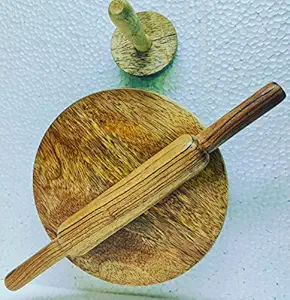 Kaka jiji handicraft Wooden Chakla Belan with Paratha Shaik for Kitchen Uses I Rolling Board I Rollin pins I Kitchen Accessories I Roti Maker I Paav Bhaji Maker ( Set of 3 )