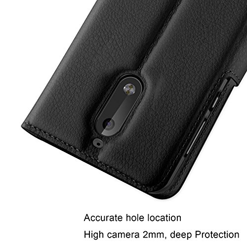 Nokia 6 Custodia - KuGi Lussuosa PU Cover Custodia Protettiva Portafoglio da Mano per Nokia 6 Smartphone (Nero)