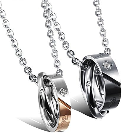 Engraved: Set of 2 Friendship Partner Necklace for him and her Partner Pendant in Gold and Black