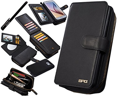 Preisvergleich Produktbild urvoix Galaxy S6 Fall, Premium Leder Reißverschluss Wallet Multifunktionale Handtasche abnehmbarer Magnetic Schutzhülle mit Flip Karte Halter Schutzhülle für Samsung Galaxy S6 G920