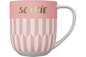 DRAEGER PARIS 1886 - Taza Cerámica Mensaje Sonríe 320ml - Diseño Chic Azul/Rosa con Detalle en Oro - Elemento Decorativo Original - Caja de Regalo Artesanal - Elegancia y Calidad desde 1886