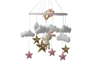 FYBR Girl Bunny Pink Nursery Hand Made Felt Baby Mobile Baby Crib Mobile with Flying Rabbit and Ballons