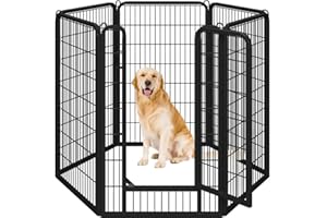 Yaheetech Parc pour Chien 6 Panneaux Enclos Chiens Chiot Lapin Rongeur Exterieur Cage pour Chien Interieur avec Porte 71x120 cm