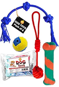 Boltz Dog Toys Combo Natural Rubber Spiked Ball,Nylon Dog Chew Bone,Durable Dog Chew Knotted Cotton Rope Dog Toys (Combo of 4)