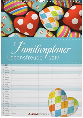 Familienplaner Lebensfreude 2019 -Familientermine / Familientimer (24 x 34) - mit Ferienterminen - 5 Spalten - Wandplaner