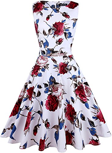 OWIN Women's Vintage 1950's Floral Spring Garden Picnic Dress Party Cocktail Dress