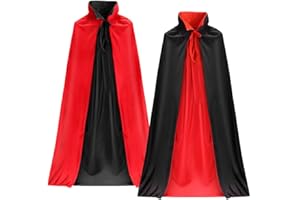 Wishstar Capa de Vampiro, Capa Negro Rojo Reversible, Disfraz de Halloween Dracula Adulto Niños, Disfraces de Vampiros, Capa de Halloween para Niña Mujer Hombre Fiesta Halloween Cosplay, 140cm