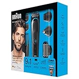 Braun 9-in-1 All-in-One Trimmer MGK5080 Beard Trimmer and Hair Clipper, Body Groomer, Ear and Nose Hair Trimmer, Detail Trimmer Attachment, Black/Blue