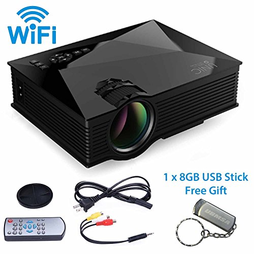 UBMSA UC46 Mini WiFi 1200 Projecteur Lumens Micro LED 1080P Multimedia Home Theater + Clé USB 8GB