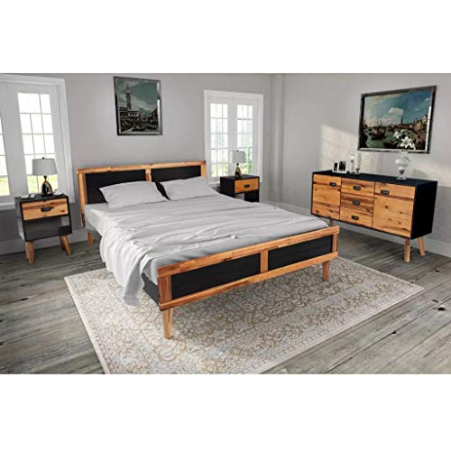 Tidyard L'Ensemble Complet de Mobilier de Chambre à Coucher 4 Pcs (1 Cadre de lit + 2 Tables de Chevet + 1 Buffet) en Bois d'Acacia Massif Style Moderne 140 x 200 cm