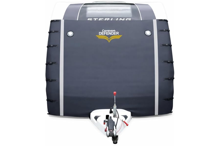 Caravan Defender Universal Front Towing Cover with LED Lights – Window Protection with Fleeced Backing Accessories for Caravans – Dark Grey (Dark Front)