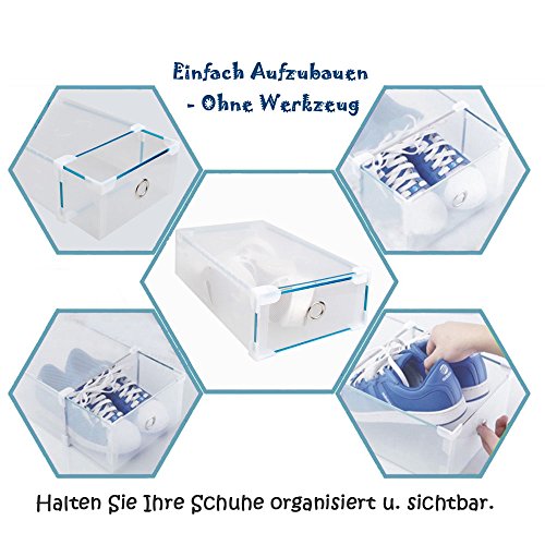 Stapelbar Schuhbox Set 10x Schuhboxen Schuhkasten Schuhkarton Schuhschachtel Aufbewahrungsboxen Schuhaufbewahrung Schuhaufbewahrungsboxen Schubladen Multizweck Transparent L30xB18xH10cm - 7