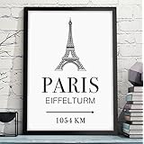 PARIS - EIFFELTURM mit individueller Entfernungsangabe - originelles und persönliches Geschenk zum Geburtstag, Jahrestag, Hochzeitstag, zum Einzug oder Studienanfang - Rahmen optional zubuchbar
