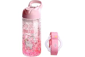 XinHuiGY Unicorno acqua Bottiglie per Ragazze, Tazza con Cannuccia e Sicurezza Serratura, Rosa All'aperto Interno acqua Bottiglia, 400 ml / 13,5 once per scuola bambini ragazza unicorno amante