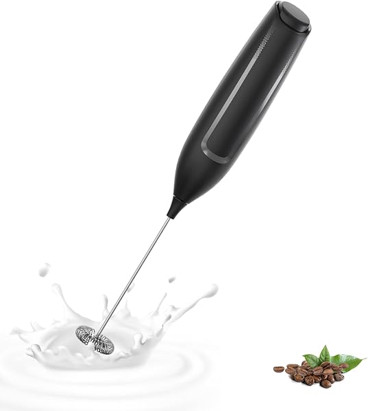 Milchaufschäumer Stab/Milchschäumer Elektrisch tragbarer mit Hoher Leistung Getränkemixer Kaffeebesen batteriebetriebener für Latte, Matcha-Tee, Cappuccino, Schwarz - 1