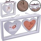 Bilderrahmen in HERZFORM mit Gips-Abdruckset für FUß und HAND Baby