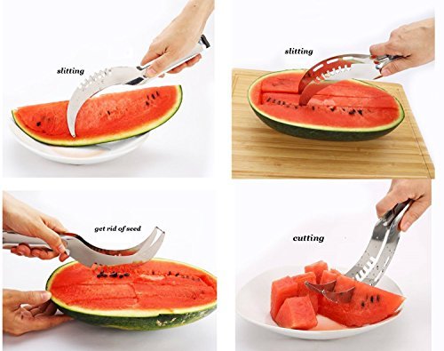 UVISTAR Melonenschneider / Wassermelonen Schäler Schneider / Melonenteiler / Entkerner / Obst Schäler / Slicer-Ausstecher / Edelstahl-Obstmesser / Früchteschneider Schneller zum Schneiden - 7