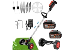 ZJS Debroussailleuse Electrique Coupe-Bordures Professionnel éLectriques sans Fil avec 1pcs 36V Lithium Batterie Puissante Taille Haie avec 4 Pcs Lames MéTalliques pour Parcs,Fermes……