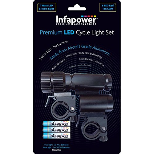 Preisvergleich Produktbild Infapower F032 Premium LED-Fahrradleuchten-Set, Glas, Schwarz
