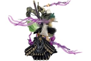 BSNRDX Anime Roronoa Zoro Figure,Figurine Anime 20CM Roronoa Zoro Statue Squat Roof Three Knife Flow avec Effets Spéciaux Figurine Character Model Jouet Table de chevet Voiture Salon Décorations