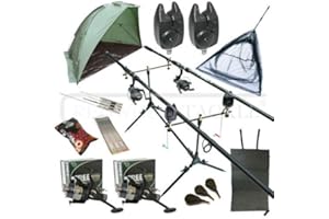 OAKWOOD Carp Fishing Set Up Kit 3PC CARP Rods Reels Alarms & Tackle Mat & Shelter