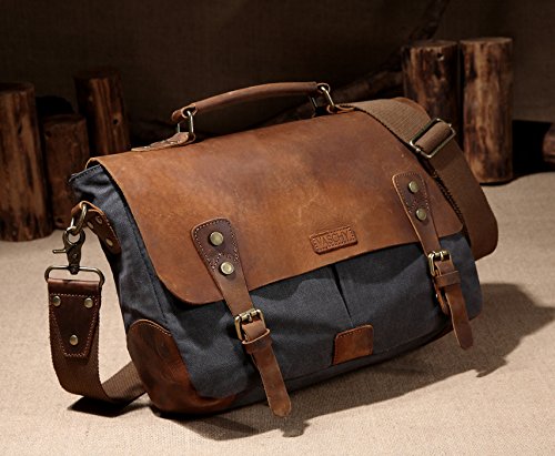 Vaschy Leder Umhängetasche Beiläufiger Echtes Unisex Messenger bag Laptop Schulterbeutel Rucksack mit abnehmbarem Bügel - 2