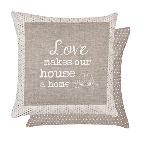 Clayre & Eef MLH20G My Lovely Home Kissenbezug Kissenhülle Kissen Wendemuster Vögel Spruch Love makes our house a home OHNE INLETT ca. 40 x 40 cm