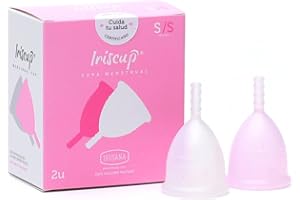 Irisana - Copa Menstrual - Pack 2 Unidades - Talla S - Rosa y Transparente - 9 x 6 x 10 cm - Silicona Quirúrgica - Compatible con DIU - Modelo Iriscup