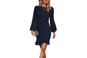 VHUQGVU Robe Cocktail Mariage Vintage Robe Casual Femme Robe baptême col Rond Manches Longues