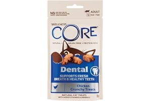 Wellness CORE Tandvårdsgodis 50 g, kyckling – kattsnacks, spannmålsfri, naturlig, allergivänlig, hög proteinhalt, högt köttin