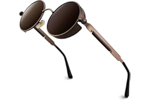 GQUEEN Retro Round Circle Polarised Steampunk Sunglasses Mens Womens UV400 Protection
