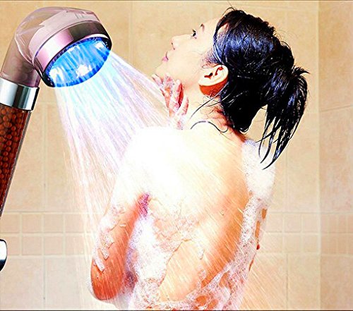 LED Duschkopf Handbrause, InGoo Duschbrause 7 Farbe Licht Farbwechsel Dusche Hochdruck Spa Massage Bad Brausekopf Wassersparend Doppel Filtration - 2