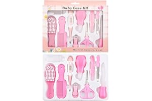 Viwind Beauty BabyCare Set per la Cura del Bambino,Set per l'Igiene e Cura del Bambino,Bellezza per Neonato, Set Manicure Neonati con Borsa a Corda,11 Pezzi(Rosa)