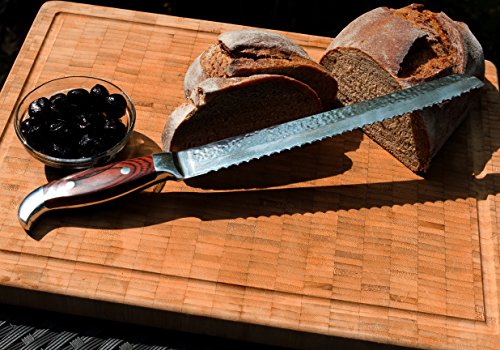 Edles Brotmesser 35cm Damast Stahl 67 Lagen – langes Brotsäge Messer Wellenschliff Pakka Holz Griff - 4