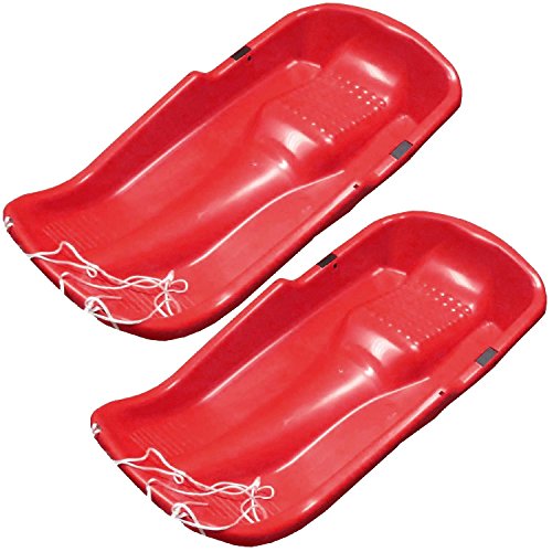 Pack de 2 niños de plástico nieve trineo con cuerda pull – rojo