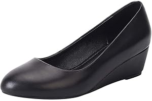 Jamron Femmes Cuir Souple Milieu Talon Compensé Escarpins Casual Slip on Dolly Chaussures