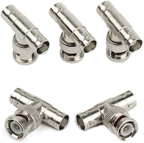 (Pack of 5)T-Adapter T Shape Splitter One BNC Male Plug to Two BNC Female Jack RF Coax Connector for CCTV Surveillance Equipment