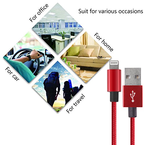 Red Lightning Cable Nylon Braided 3ft 6ft iPhone Charger USB Cable for iPhone 7/ 6 / 6s/ 6 plus/ 6s plus/ 5/ 5s/ 5c/ SE, iPad Pro, iPad Air, iPad Mini (3 pack)