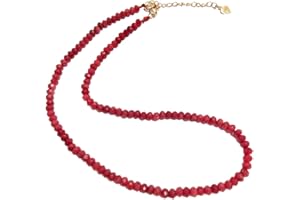 Gargantilla Hecha a Mano con Cuentas Para Mujeres y Niñas | Joyas de Collar de Cristal Curativo de Piedras Preciosas Naturales (escarlata rojo oscuro)