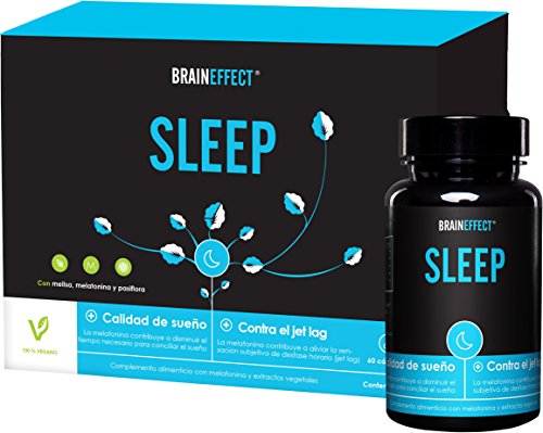 BRAINEFFECT SLEEP | 1mg Melatonina por porción | 60 cápsulas | Ayuda natural para dormir | Con pasíflora y melisa | Vegano | Hecho en Alemania