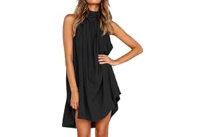 QKEPCY Vestido Elegante Mujer Vestido Sin Mangas Vestido Corta Casual Gasa Top Cuello Redondo Blusa Informal Casual Dress