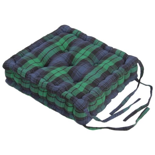 Homescapes extrahohes Sitzkissen orthopädisch mit Bändern Sitzerhöhung Aufstehhilfe ca. 40 x 40 x 10 cm, Bezug aus Baumwolle, 100% Polyester Füllung, Schottenmuster Blackwatch Tartan blau grün kariert
