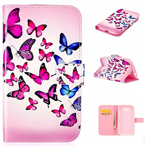 KSHOP für Samsung Galaxy Grand Neo Plus / i9060 Hülle Schutzhülle PU Leder Bookstyle Handyhülle Brieftasche Wallet Schale Ultradünn mit Standfunktion Taschen kratzfeste Stoßfest Magnetic schließt Drucken Muster Schmetterling + Bleistift Touch Rote