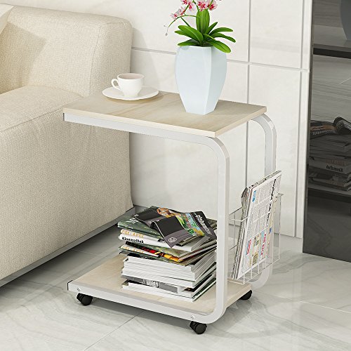 Soges Beistell-Tisch 51 x 30 x 56 cm Laptoptisch Notebookständer mit Rollen zum Bremsen für Notebook, weißen Ahornfarben - 2