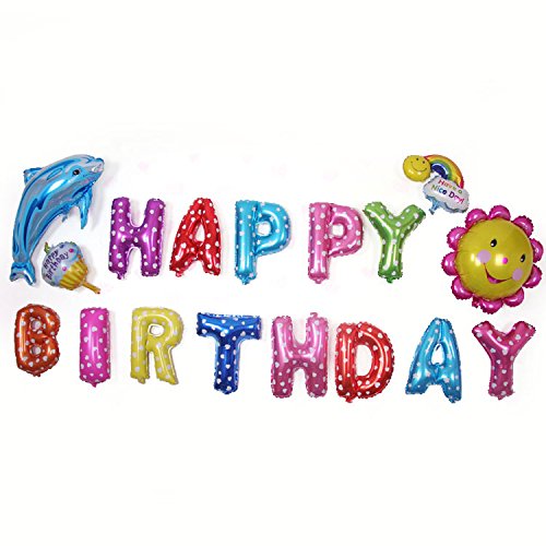 Somine Party Luftballons Set – inklusiv die Ballons mit Geformte von HAPPY BIRTHDAY Buchstaben, Sonnenblume, Regenbogen, Lutscher, Fahne dreieckig Banner für Partei Dekoration - 2