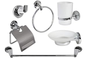 VETRINE IN RETE Vetrineinrete® Set Bagno Moderno in Acciaio Cromato e Vetro Satinato Opaco 6 Pezzi Accessori arredo Bagno 69984 P48