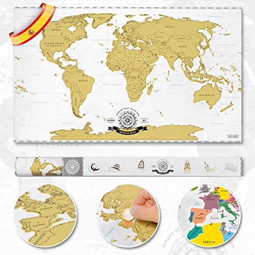 Goods & Gadgets Scrape Off World Map XXL - Mapa del Mundo para rascar versione spagnola - viajeros Personalizado Póster